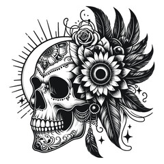 Wall Mural - Symbolic beauty skull vector illustration isolated on white background