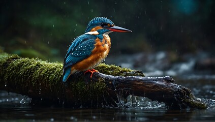 kingfisher bird with very beautiful colors in nature, close up of kingfisher bird, cheetah kingfisher bird made with AI generative