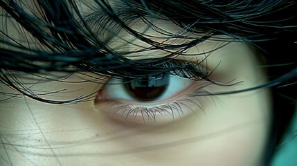 Sticker -   A tight shot of an eye with long black hair atop the iris