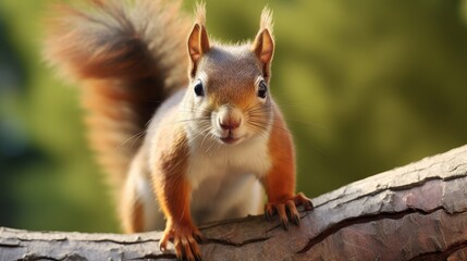 Wall Mural - Close-up of a curious squirrel on a tree branch