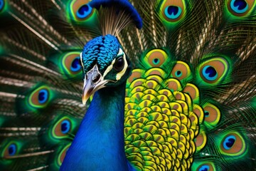 Canvas Print - Vibrant peacock with colorful feathers