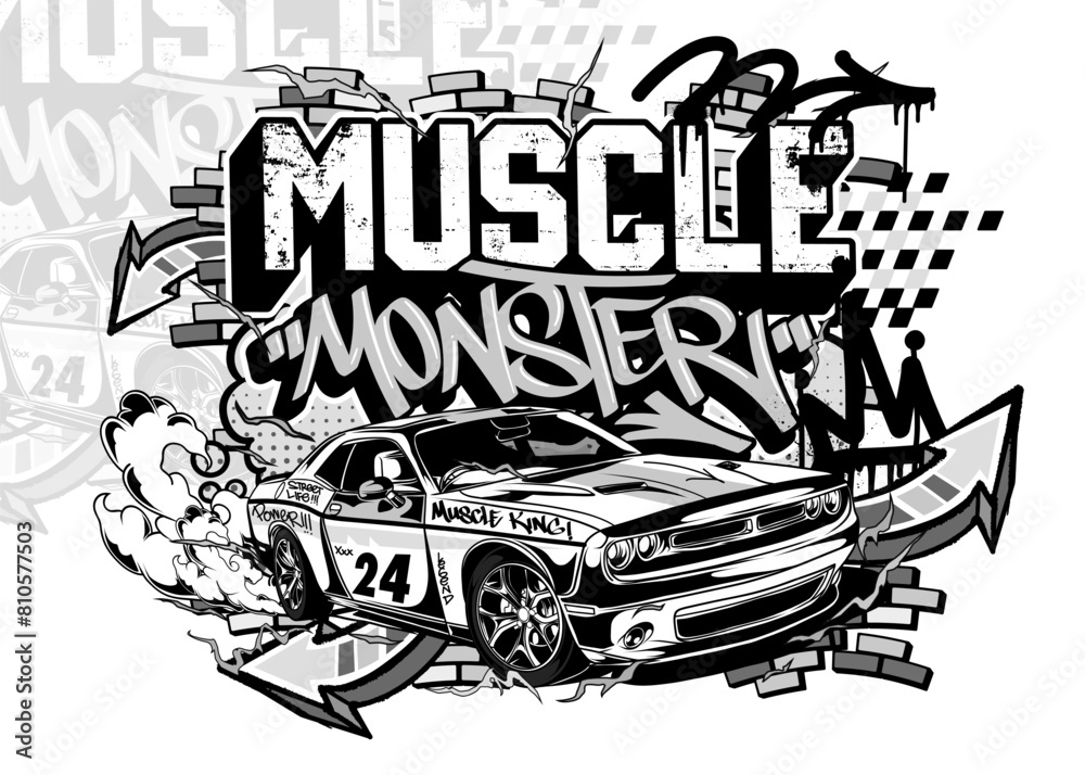 Graffiti Racing Design Car Graffiti Vector Illustration. Street racing car illustration in ...