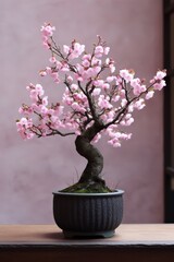 Sticker - Blooming cherry blossom tree in a black ceramic pot