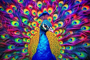 Canvas Print - Vibrant peacock with colorful feathers