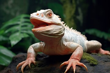 Poster - close-up of a colorful lizard with an open mouth