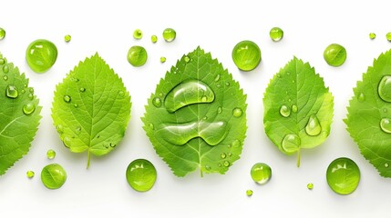 Wall Mural -   Group of smiling green leaves dotted with water drops