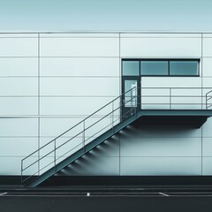 Poster - Contrasting black metal stairs enhance minimalist design against white modern building
