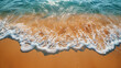 Top view of water waves lapping sandy beach. Summer holiday concept on seaside. Generative AI