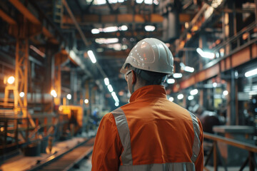 Wall Mural - engineer is inspecting work in a factory and wearing a safety helmet