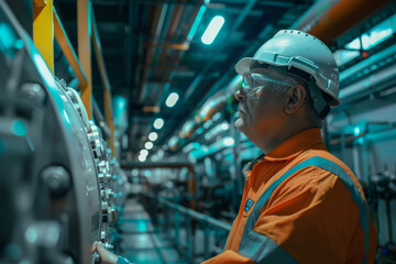 Wall Mural - engineer is inspecting work in a factory and wearing a safety helmet