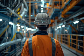 Wall Mural - engineer is inspecting work in a factory and wearing a safety helmet