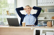 © peopleimages.com - Business woman, thinking and consultant break with confidence and relax from job success. Consultation agency, professional and calm employee at office desk at morning and laptop in workplace