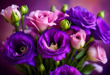 Wall Mural - A bouquet of purple and pink flowers against a blurred background