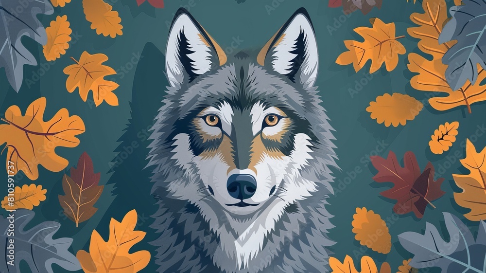 Grey wolf flat design top view forest life theme animation vivid, Stock ...