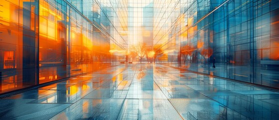 Poster - Capturing the essence of modern architecture with geometric metal, glass, reflections, and refractions