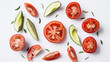 © Adeel  Hayat Khan - Bright display of tomato slices and avocado cuts on a pure white backdrop.