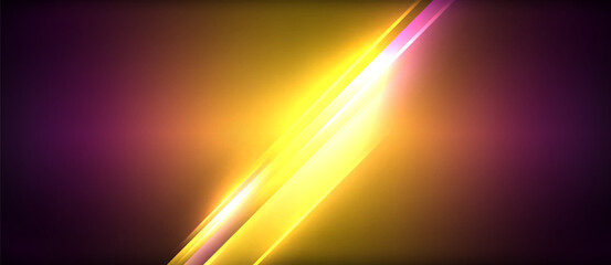 Poster - An amber and purple light beam is illuminating the night sky against a dark purple background, creating a stunning automotive lighting effect similar to a lens flare