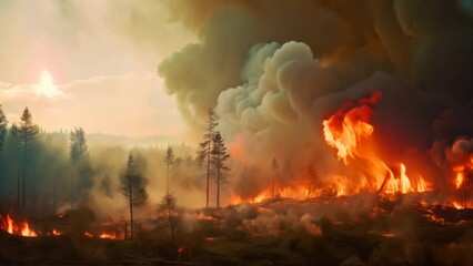 Wall Mural - Forest Fire Under Industrial Pollution Sky