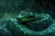 Green snake wearing crown