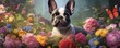 Cute Dog Surrounded by Butterflies and Flowers