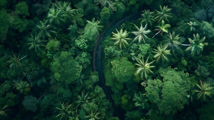 Poster - the breathtaking expanse of a healthy rainforest and the winding path of an asphalt road 