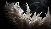 White Feather On Black, White Plumes Soaring Against A Dark Backdrop,