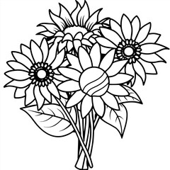 Sunflower flower outline illustration coloring book page design, 
Sunflower flower black and white line art drawing coloring book pages for children and adults