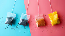 Tea Bags On Color Background