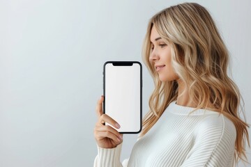 Woman Showcasing Smartphone Mockup created with Generative AI