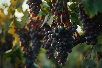 Canvas Print - A bunch of grapes hanging from a vine