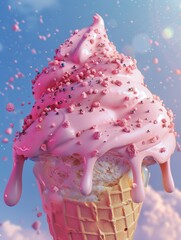 Poster - a pink ice cream cone with sprinkles on top