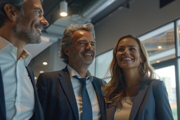 Canvas Print - Three people in suits are smiling and posing for a photo