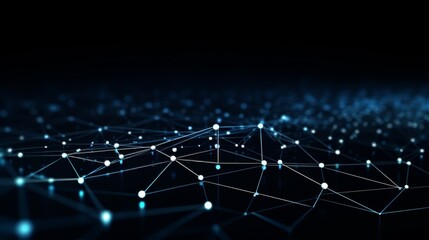 Poster - Abstract blue background with dots and weaving lines for data transmission security