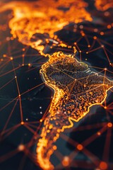 Wall Mural - A map of the world with a network of lines and dots