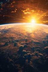 Wall Mural - a planet with a sun shining on it