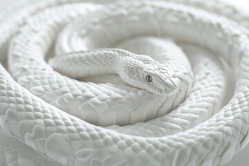 Poster - A white snake is curled up on a white surface