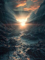Wall Mural - a mountain range with a river running through it