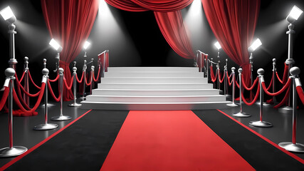 red carpet stage VIP party glamorous stage in red black and white