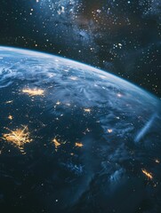 Wall Mural - a blue planet with a starry sky above it