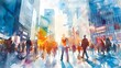 © Pixel Alchemist - Bustling City Street Filled with Diverse Corporate Professionals Commuting to Work