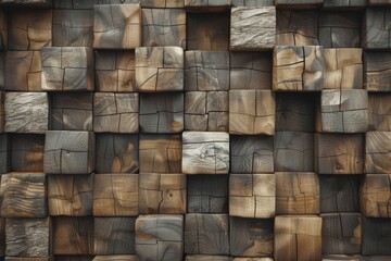 Poster - A wall made of wooden blocks