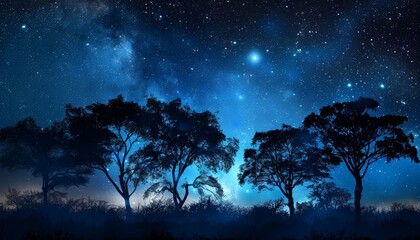 Wall Mural - a dark sky with a few trees and a few stars by ai generated image