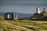 Fototapeta Góry - View of Twr Mawr Lighthouse. Ynys Llanddwyn, Anglesey, Wales, Europe.	