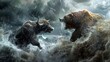 © nattapon98 - Bull and bear face off in a stormy environment, symbolizing financial market conflict