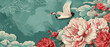 Peony flower and hand-drawn Chinese cloud decorations in vintage style. Crane birds element with art abstract banner design --ar 125:53 Job ID: d9fab165-f321-4234-b469-7a5619a163e0