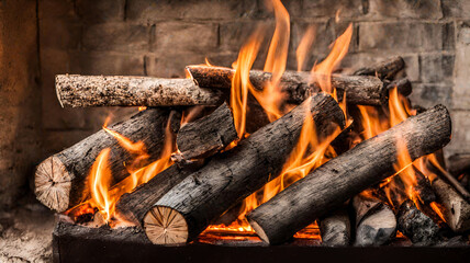 Wall Mural - fire burning in a fireplace