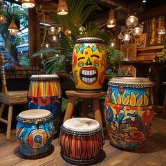 brazilian samba set display a surdo, tamborim, and agogo, evoking the energetic and rhythmic samba m