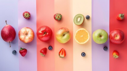 Wall Mural - A colorful assortment of fruits including oranges, lemons, kiwis, and grapes