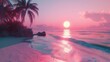 Słońce zachodzi nad oceanem, na tle palm. Krajobraz jest spokojny i relaksujący, idealny do obserwacji zachodzącego słońca