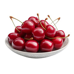 Wall Mural - juicy cherries in plate isolated on transparent background